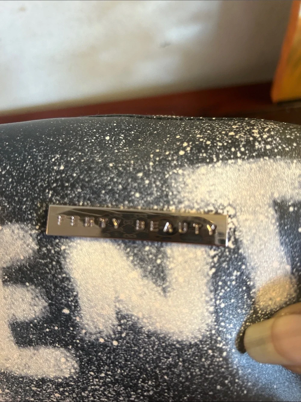 Fenty Beauty Black Cosmetic Pouch with White Spray Paint Design
